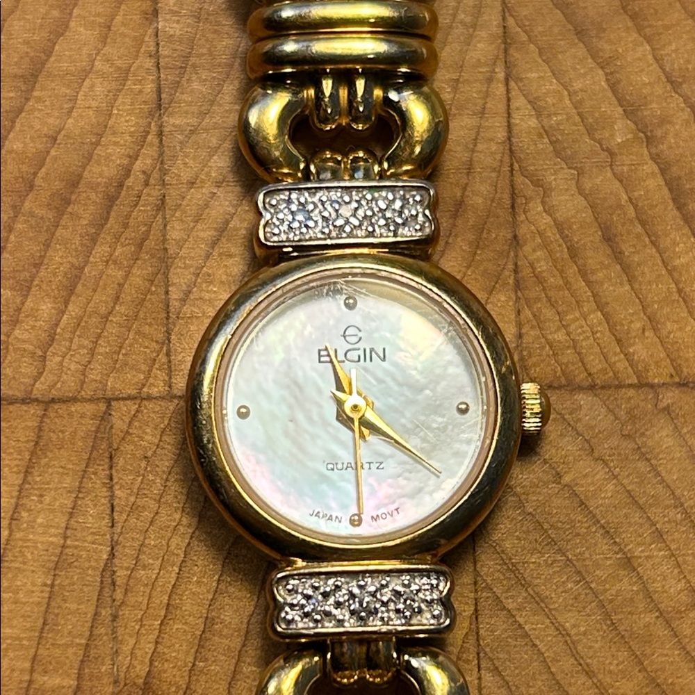 ELGIN ep850-017 elegant golden tone watch with diamond accents